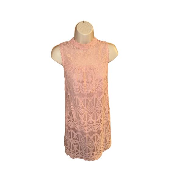 Skyler + Jade pink boho swing dress with lace overlay size L - Picture 3 of 6
